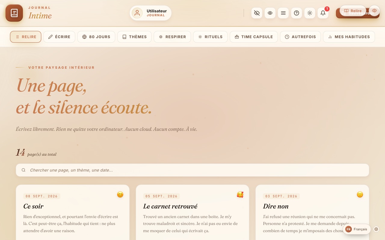 Le fil des pages écrites, ouvert sans qu'aucun champ n'ait été rempli.